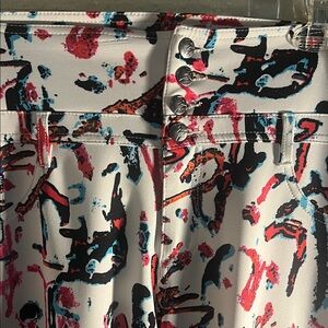 Like an Angel Abstract Print Leggings - Black, Red, Blue on White